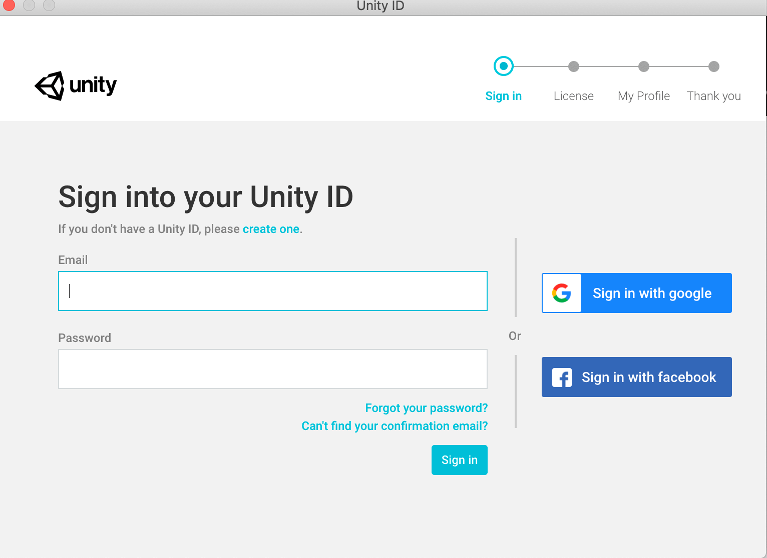 Unityにログインする