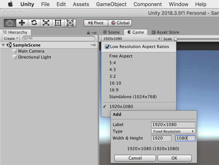 【Unity3Dチュートリアル】ゲーム画面サイズを変更